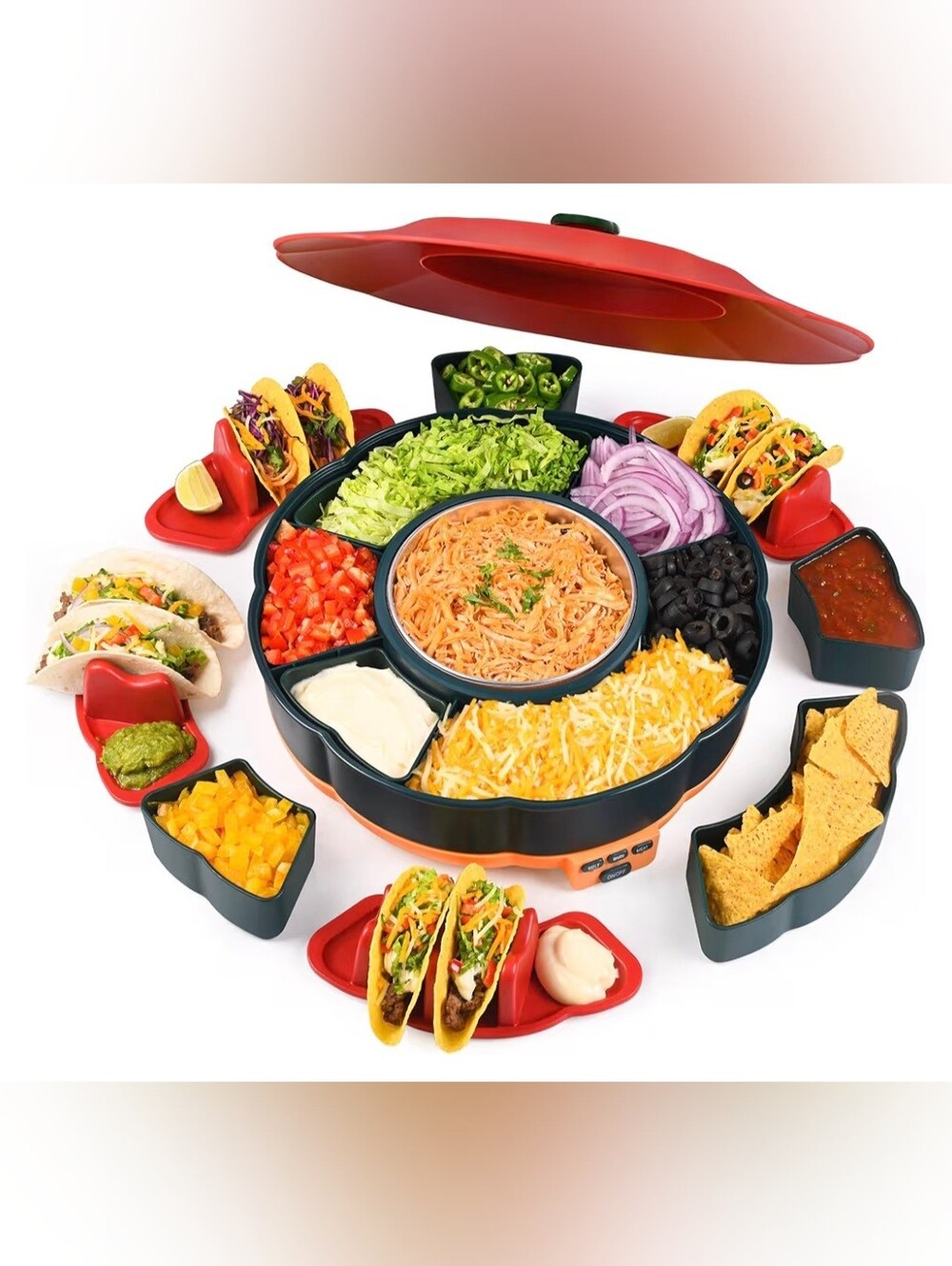 NWT Aiboalao Chocolate & Taco Bar Serving Set - Red and Black 3-in-1 Heating Pot